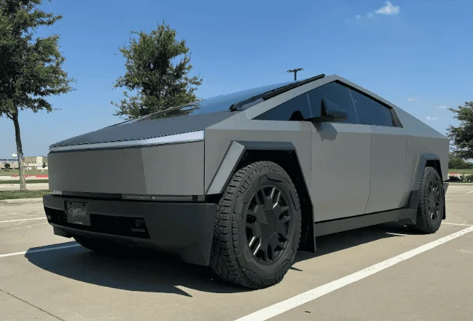 Tesla Cybertruck 3M Brushed Metallic Titanium Wrap Installed 1718394054822-yq