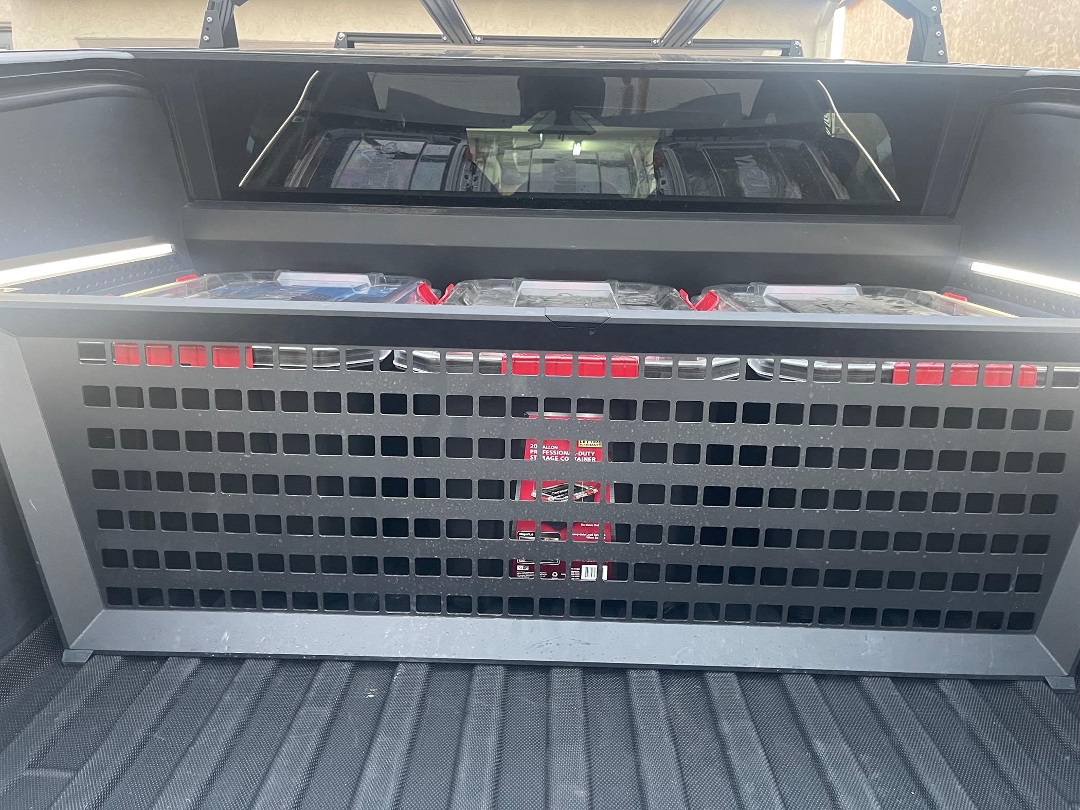 Tesla Cybertruck Aftermarket Bed Storage Bins -- Husky Heavy Duty Waterproof Stackable Plastic Storage Containers [Updated w/ photos vs. Tesla Vault Bins] IMG_6272