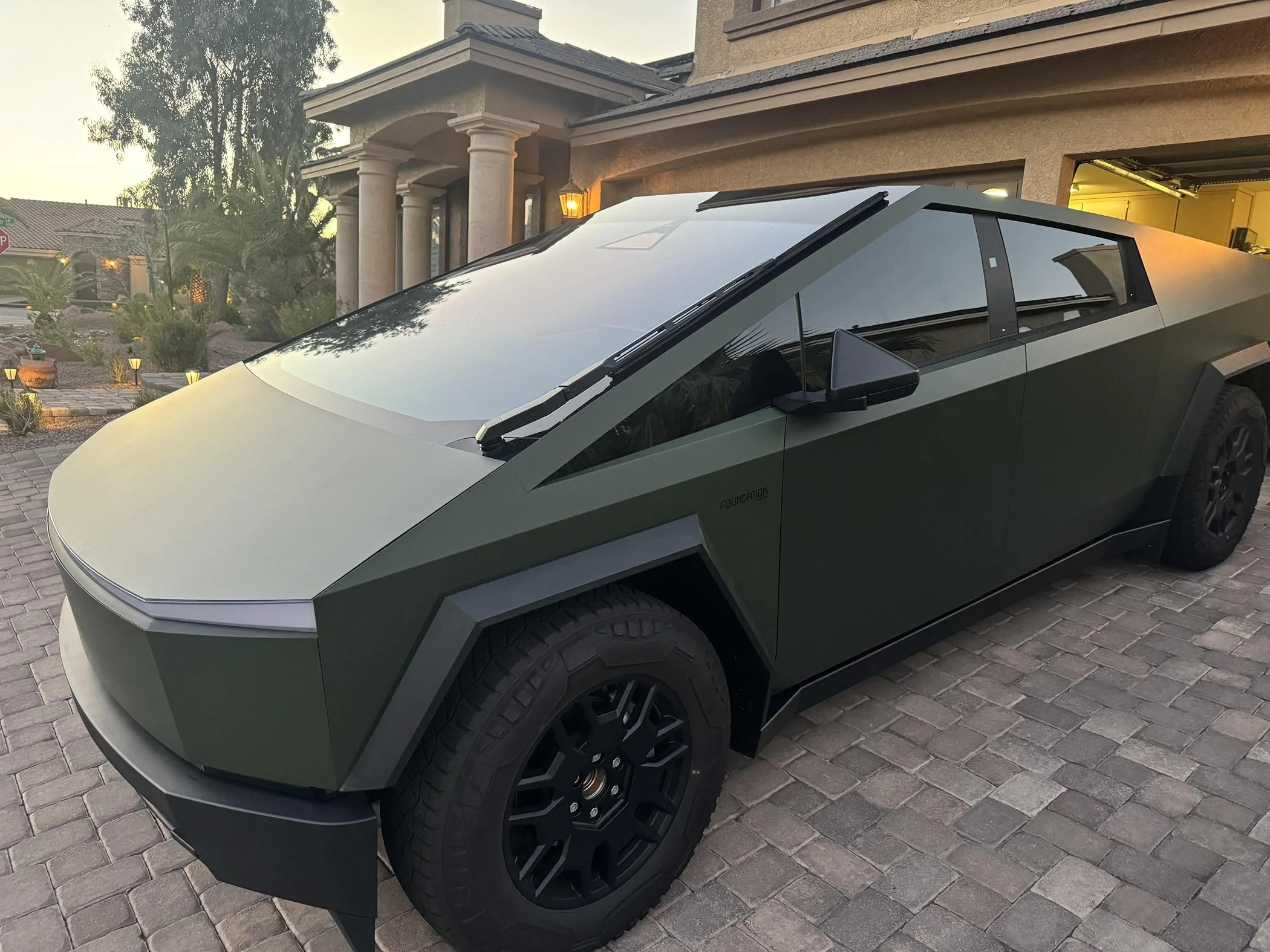 Tesla Cybertruck Matte Olive Green Vinyl Wrap Cybertruck (Avery Dennison SW900) Halo Tesla Cybertruck in Avery Dennison SW900 Matte Olive Green Vinyl Wrap 3
