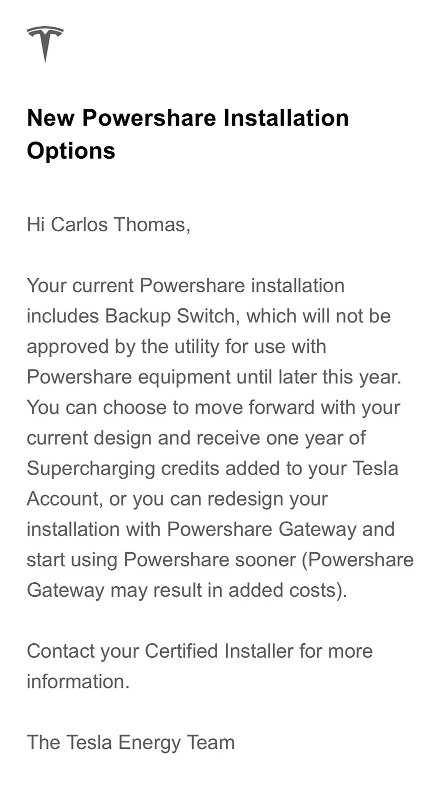 Tesla Cybertruck Received email: Free Supercharging for a year. IMG_6541