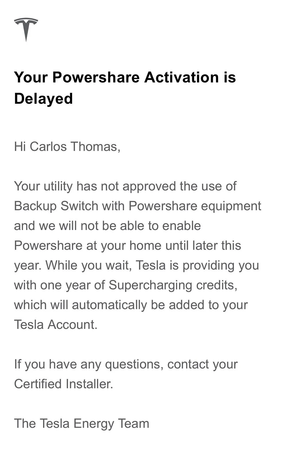 Tesla Cybertruck Received email: Free Supercharging for a year. IMG_6542