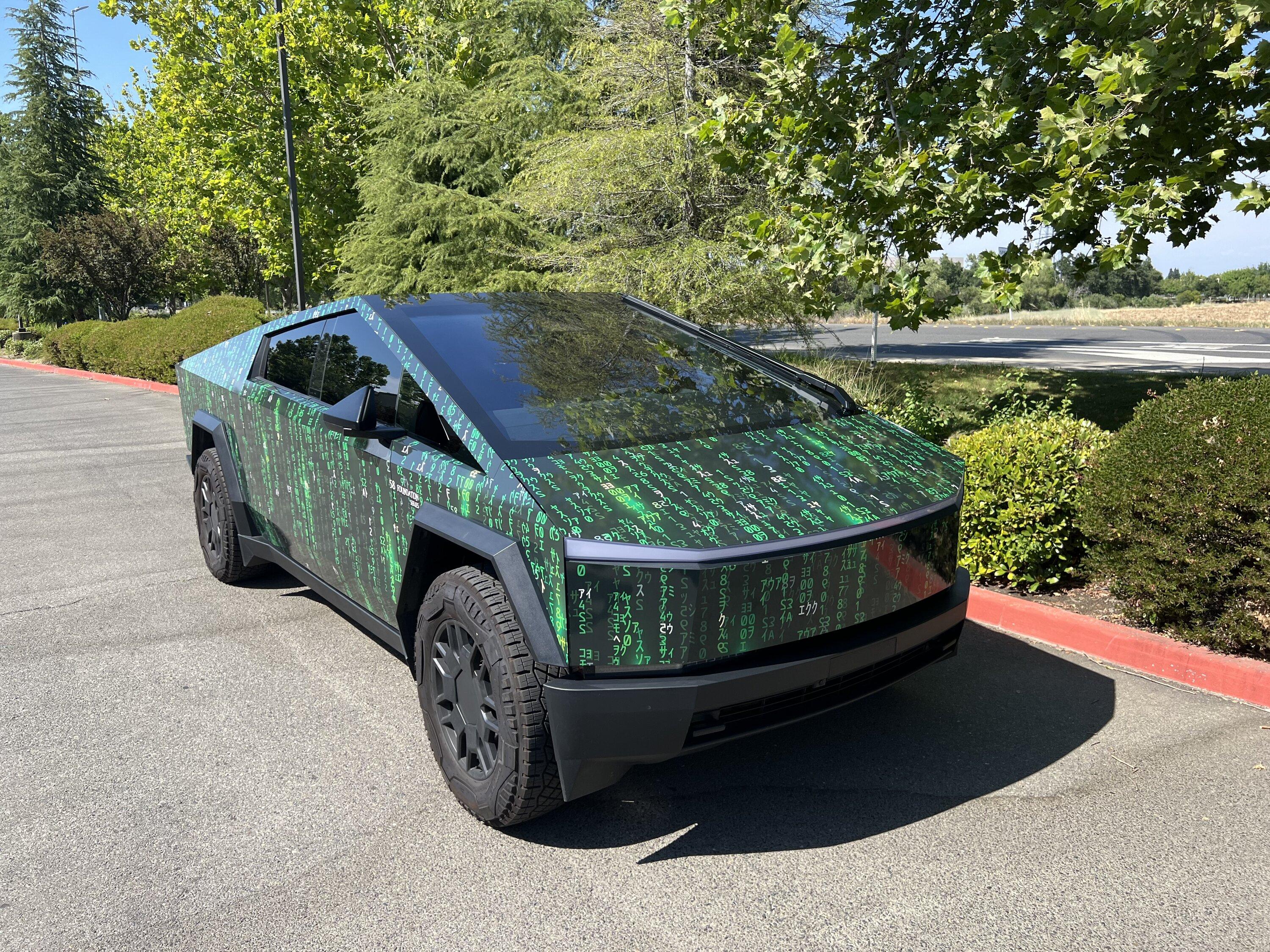 Tesla Cybertruck The Matrix Has Me! Cybertruck in Matrix code wrap IMG_1728