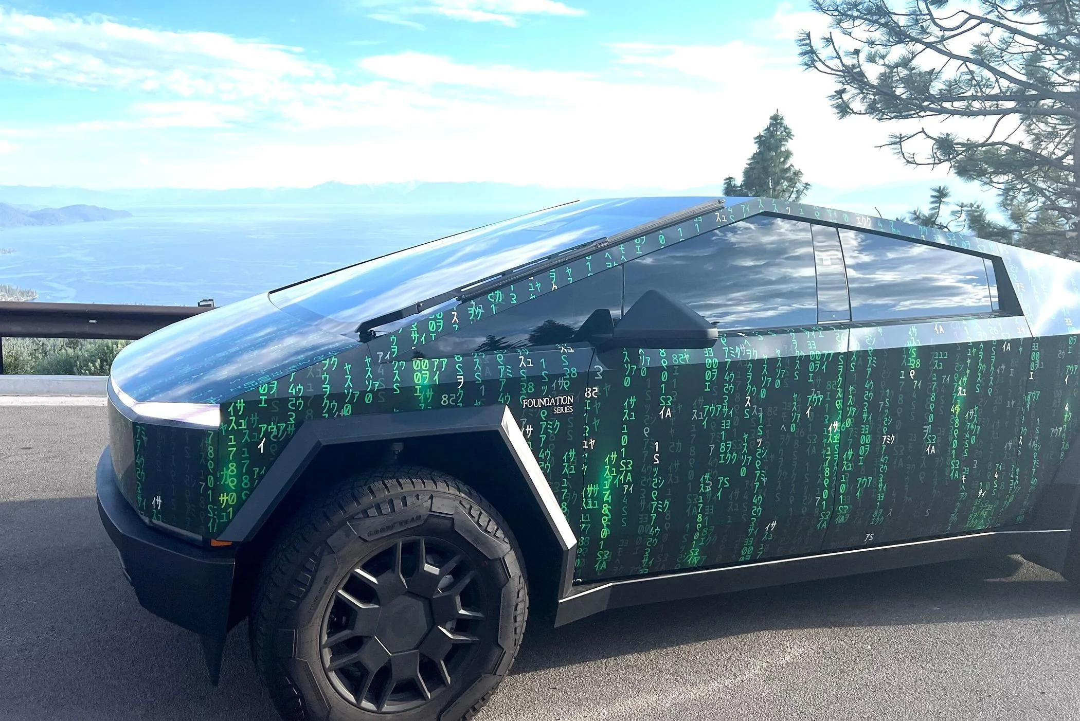 Tesla Cybertruck The Matrix Has Me! Cybertruck in Matrix code wrap IMG_1739