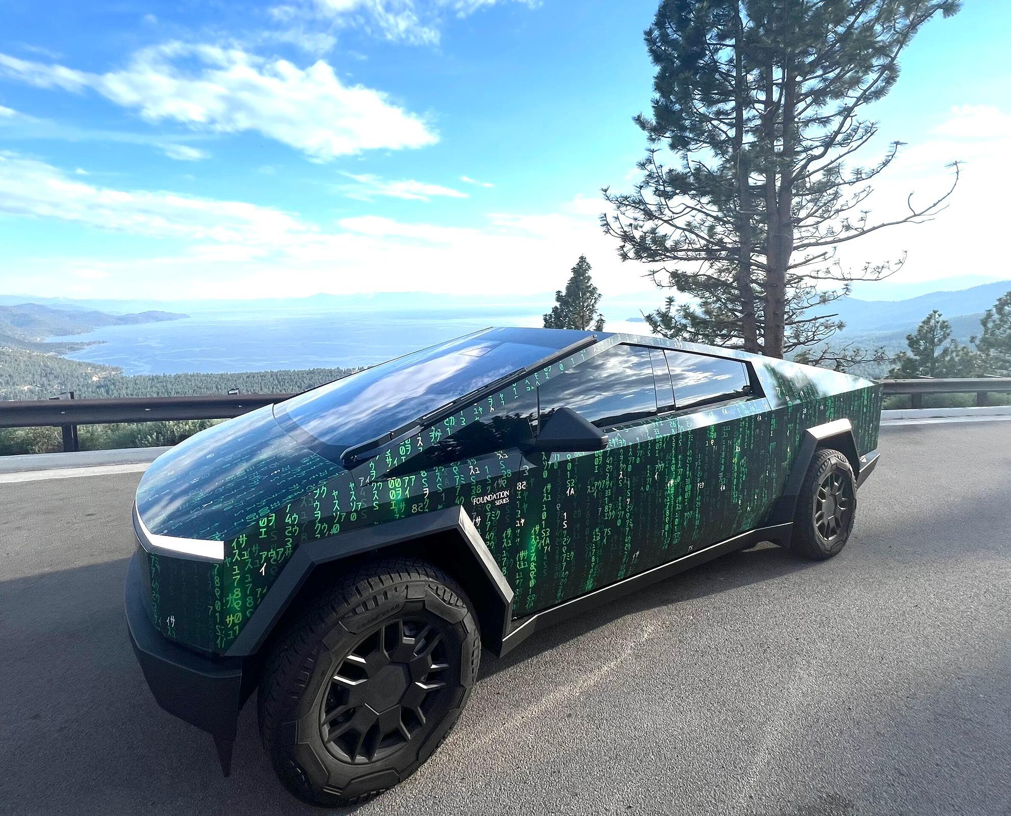Tesla Cybertruck The Matrix Has Me! Cybertruck in Matrix code wrap IMG_1736