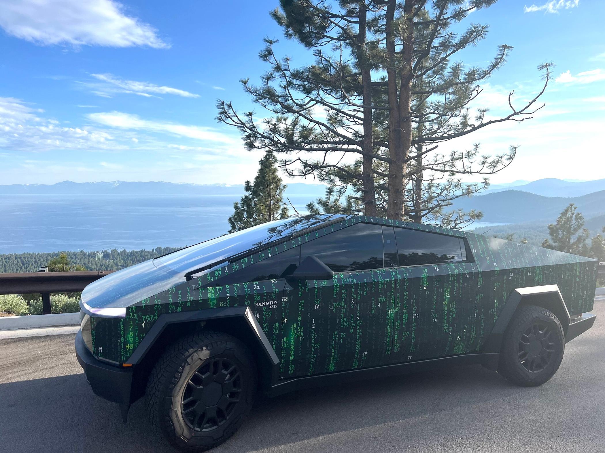 Tesla Cybertruck The Matrix Has Me! Cybertruck in Matrix code wrap IMG_1729