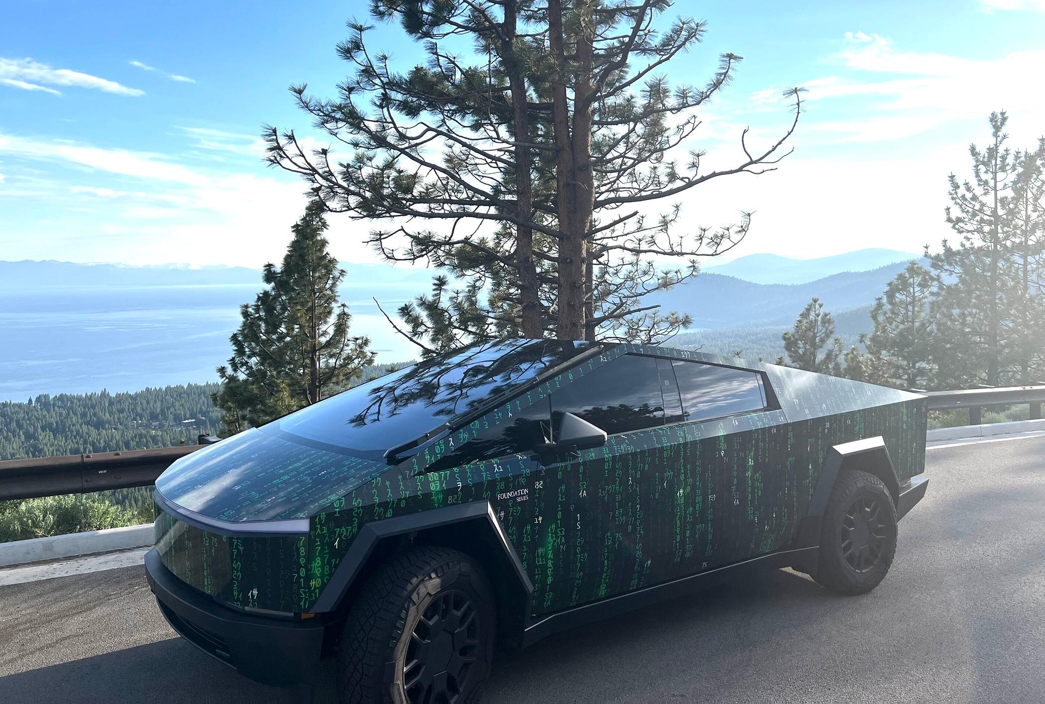 Tesla Cybertruck The Matrix Has Me! Cybertruck in Matrix code wrap IMG_1734
