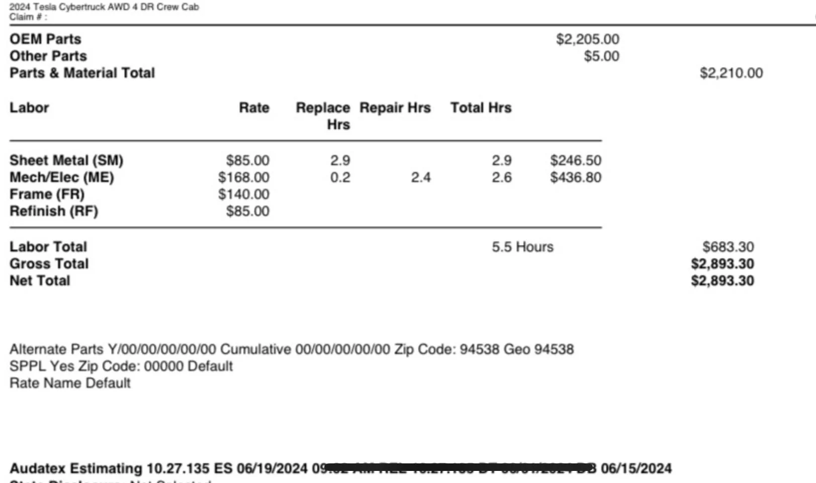 Tesla Cybertruck Front end / bumper damage isn’t cheap - almost $3K repair bill (parts list attached) IMG_4229