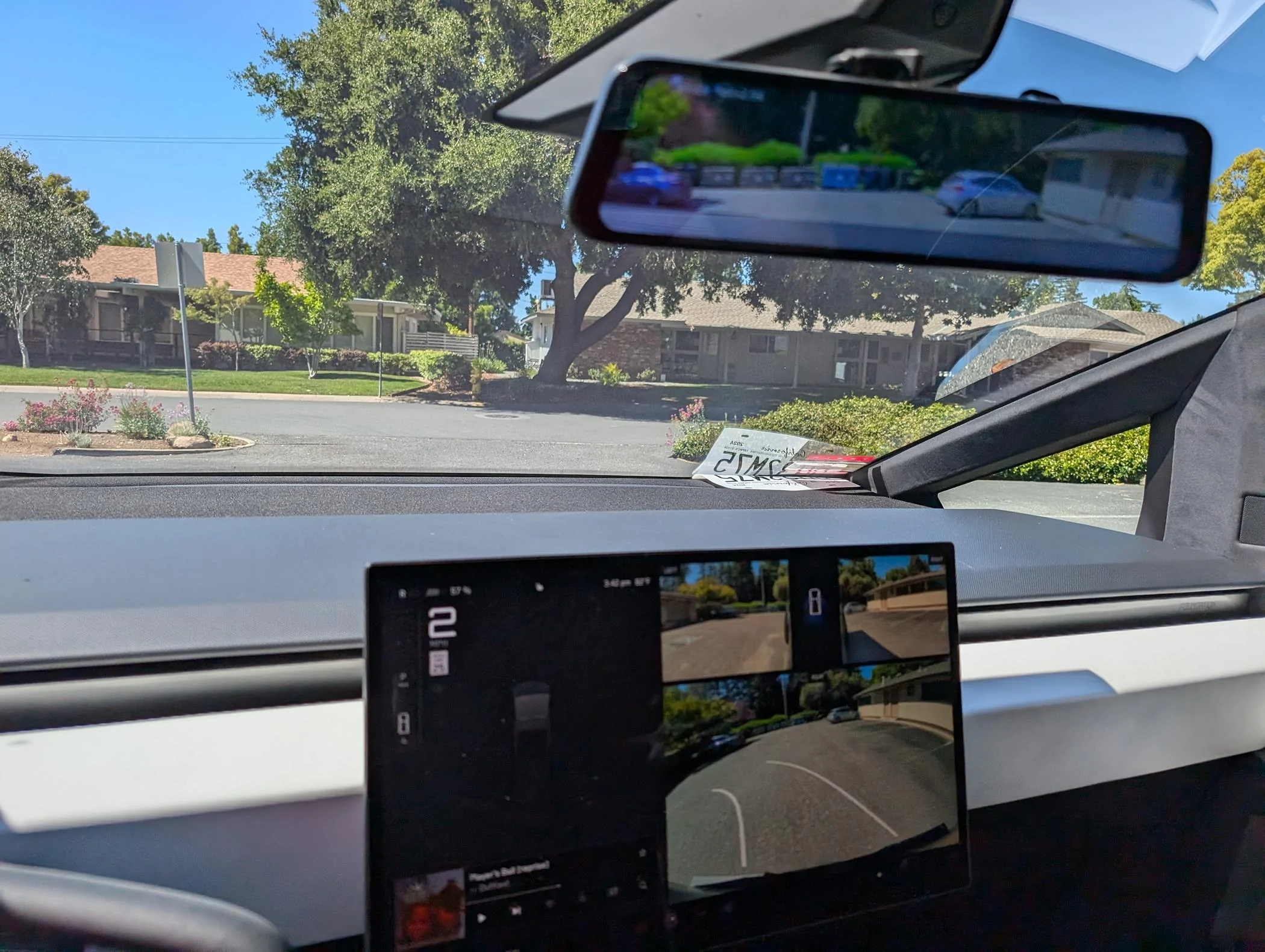 Tesla Cybertruck Digital Rear View Mirror Installed - WOLFBOX 12" Rear View Mirror Camera ... cheap and it works PXL_20240615_224232033