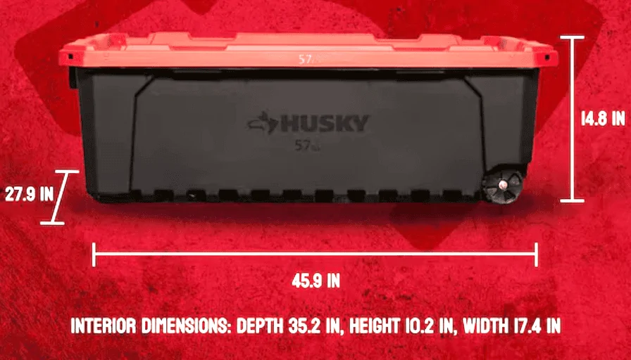 Tesla Cybertruck Bed Storage Bin Option: Husky 57 Gallon Storage Tote With Wheels 1719112247521-4c