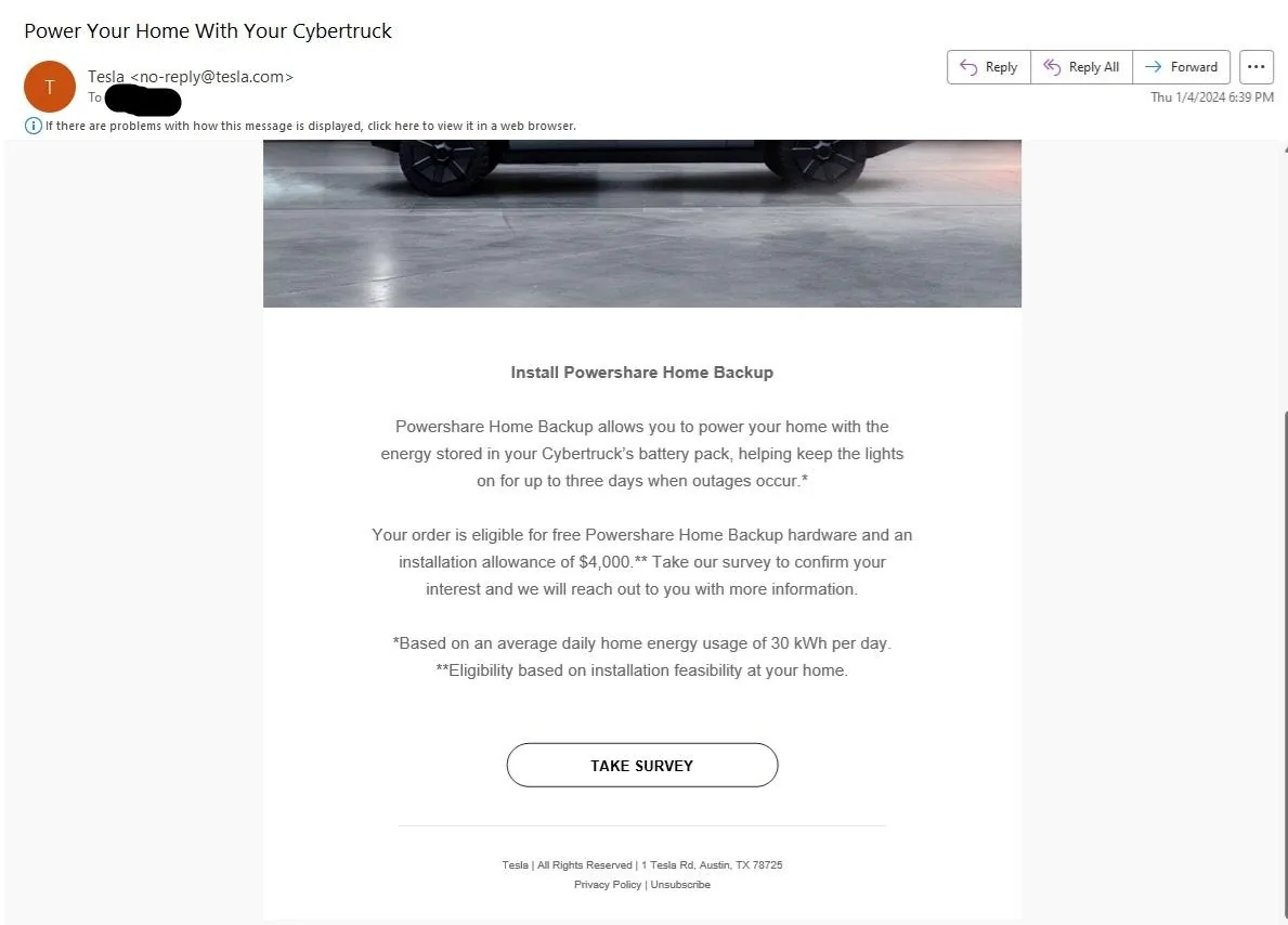 Tesla Cybertruck PowerShare Ordering Process - Is this Normal? PowerYourHome-1-4-24