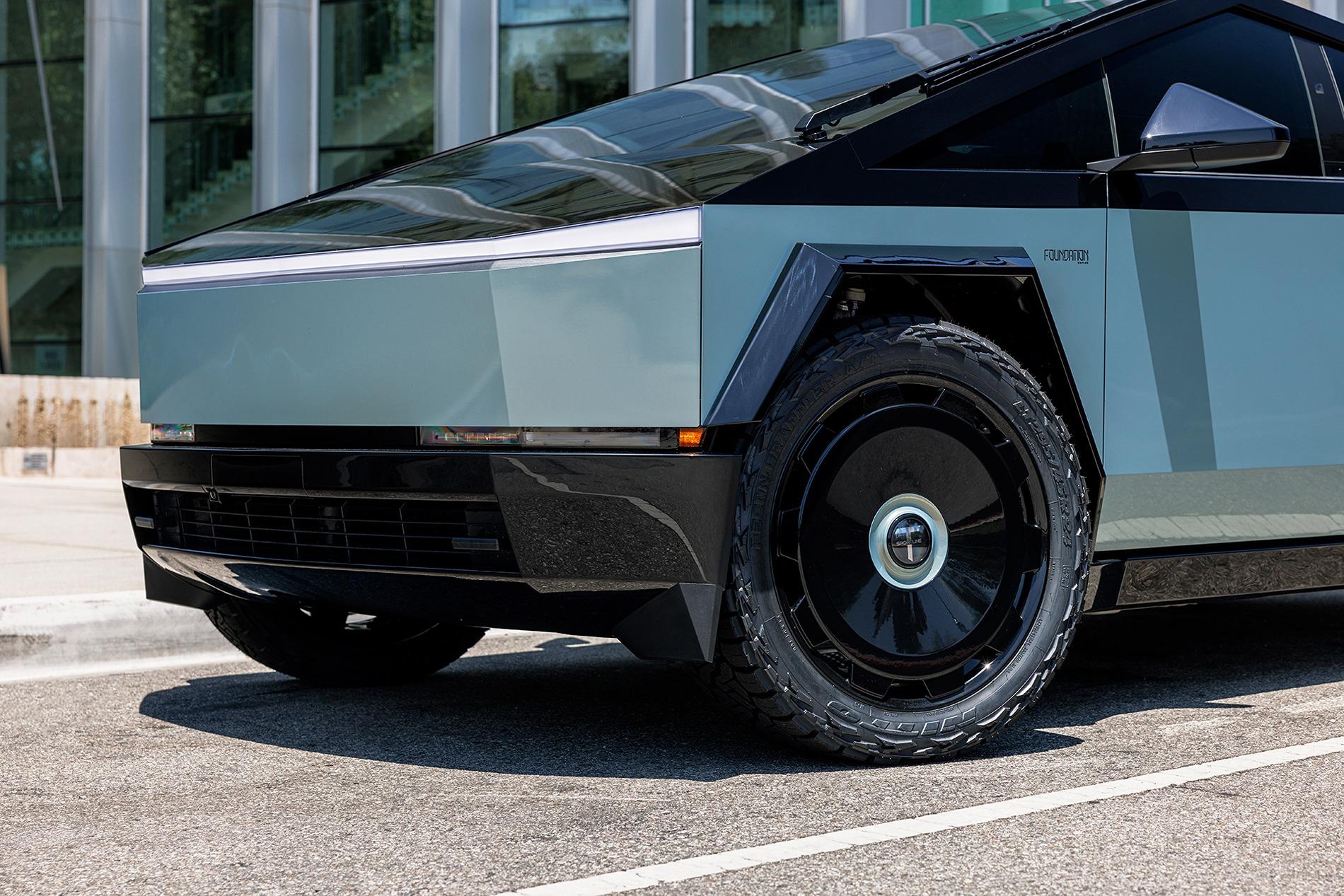 Tesla Cybertruck Hottest look yet!  Urban Bamboo Blue Wrap with Gloss Black Accents & fully painted trim - by T Sportline pearl-urban-bamboo-tesla-cybertruck-24-inch-ctm-gloss-black-forged-wheels-1920-9