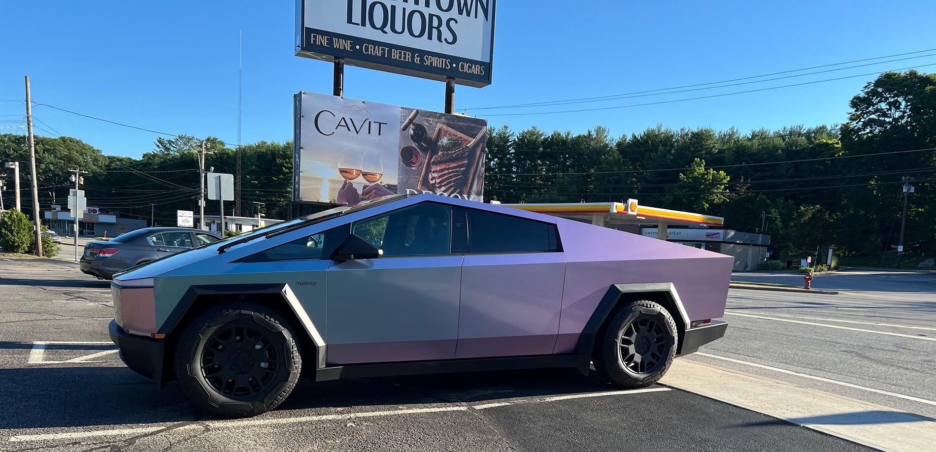 Tesla Cybertruck Orafol Gloss Amethyst Vinyl Wrap on Cybertruck in RI IMG_1210