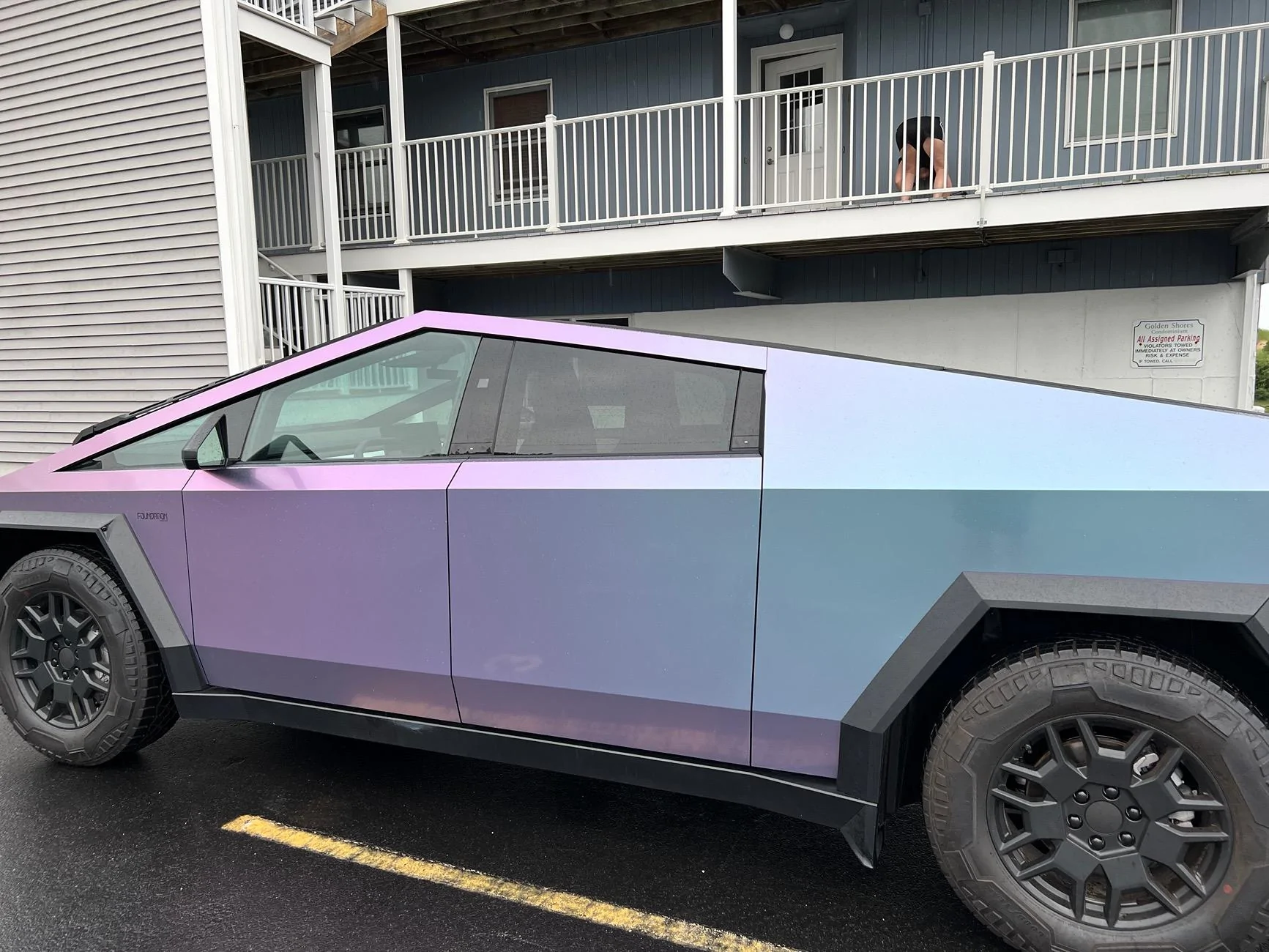 Tesla Cybertruck Orafol Gloss Amethyst Vinyl Wrap on Cybertruck in RI IMG_1215
