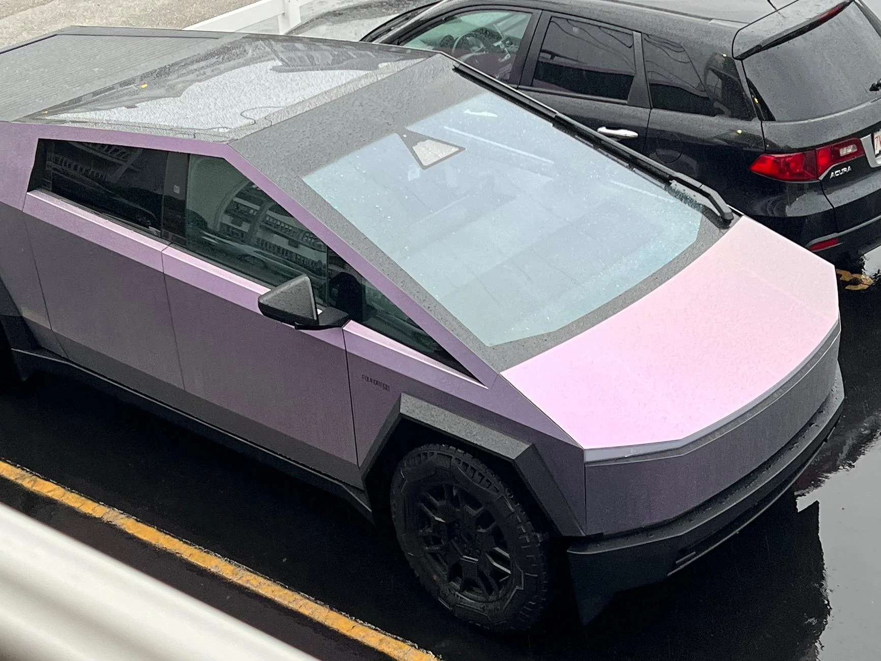 Tesla Cybertruck Orafol Gloss Amethyst Vinyl Wrap on Cybertruck in RI IMG_1218
