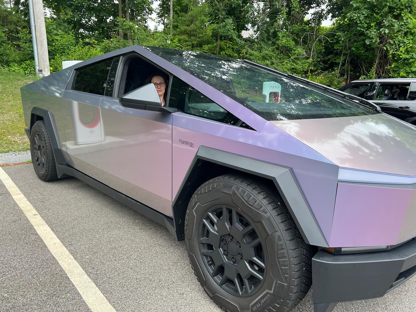 Tesla Cybertruck Orafol Gloss Amethyst Vinyl Wrap on Cybertruck in RI IMG_1214