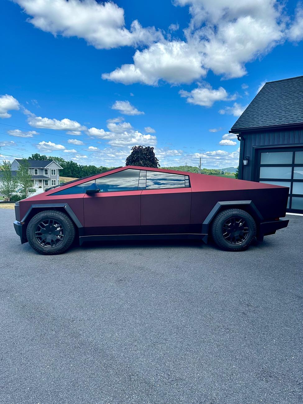 Tesla Cybertruck KPMF Absolute Matte Mythos Red + Smoked Lightbar IMG_5554