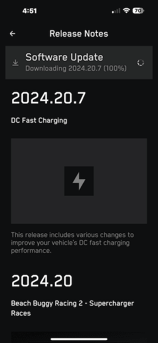 Tesla Cybertruck 2024.20.7 software update now installing, DC Fast Charging improvements IMG_1228.PNG