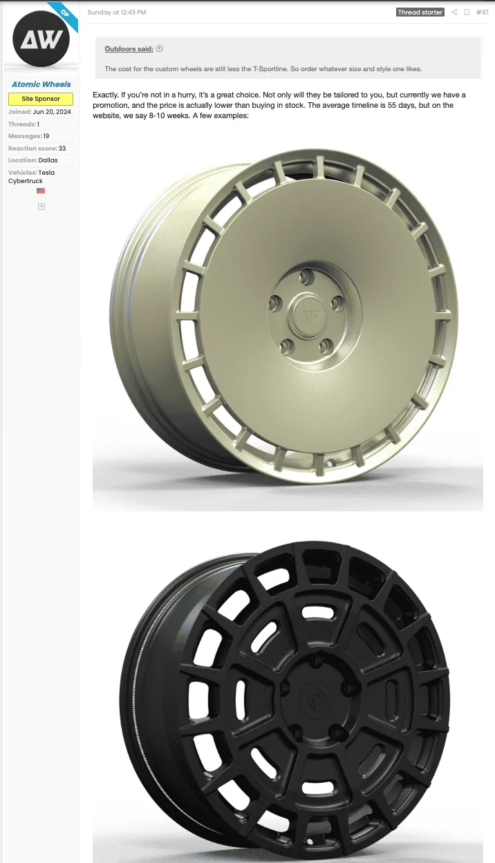 Tesla Cybertruck Fully Forged Atomic Wheels for Tesla Cybetruck PNG imag