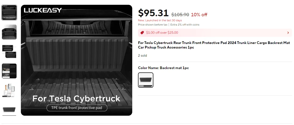 Tesla Cybertruck Source for Low Cost Cybertruck Accessories backrest mat liner