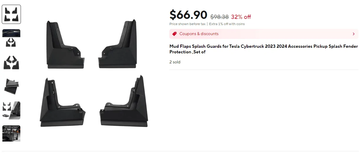 Tesla Cybertruck Source for Low Cost Cybertruck Accessories mud flaps