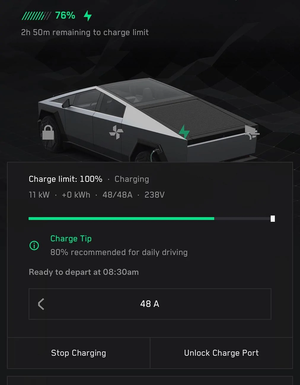 Tesla Cybertruck Anyone else not getting full amperage when using the wall charger? IMG_3525