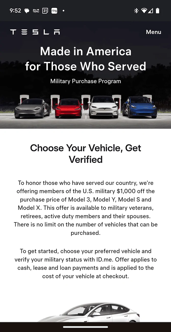 Tesla Cybertruck Tesla Military Discount! Screenshot_20240704-095252