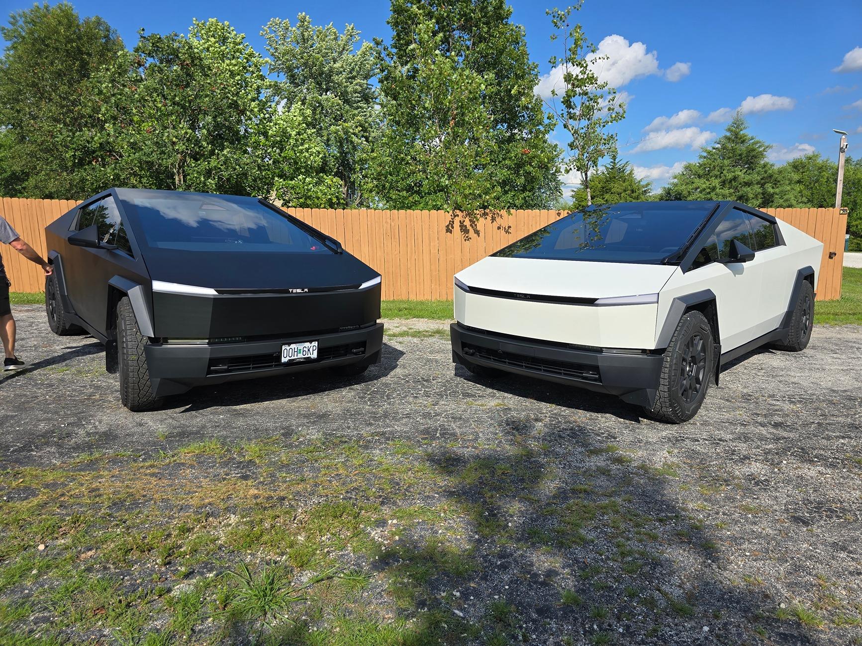Tesla Cybertruck We did it! Pearl white wrap and Tesla logo on front lightbar 20240705_171753