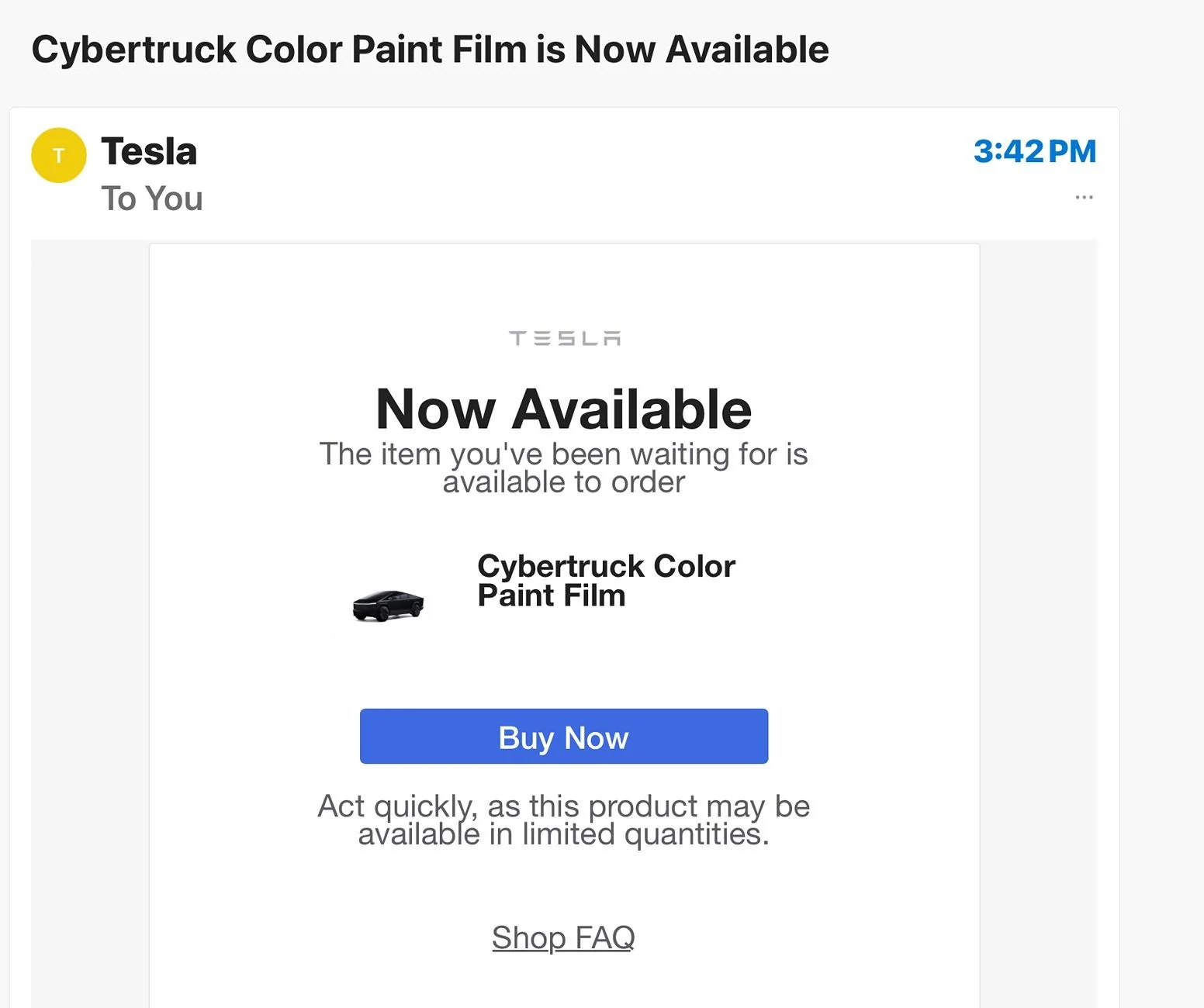 Tesla Cybertruck Cybertruck Color film ready to order on app IMG_1777