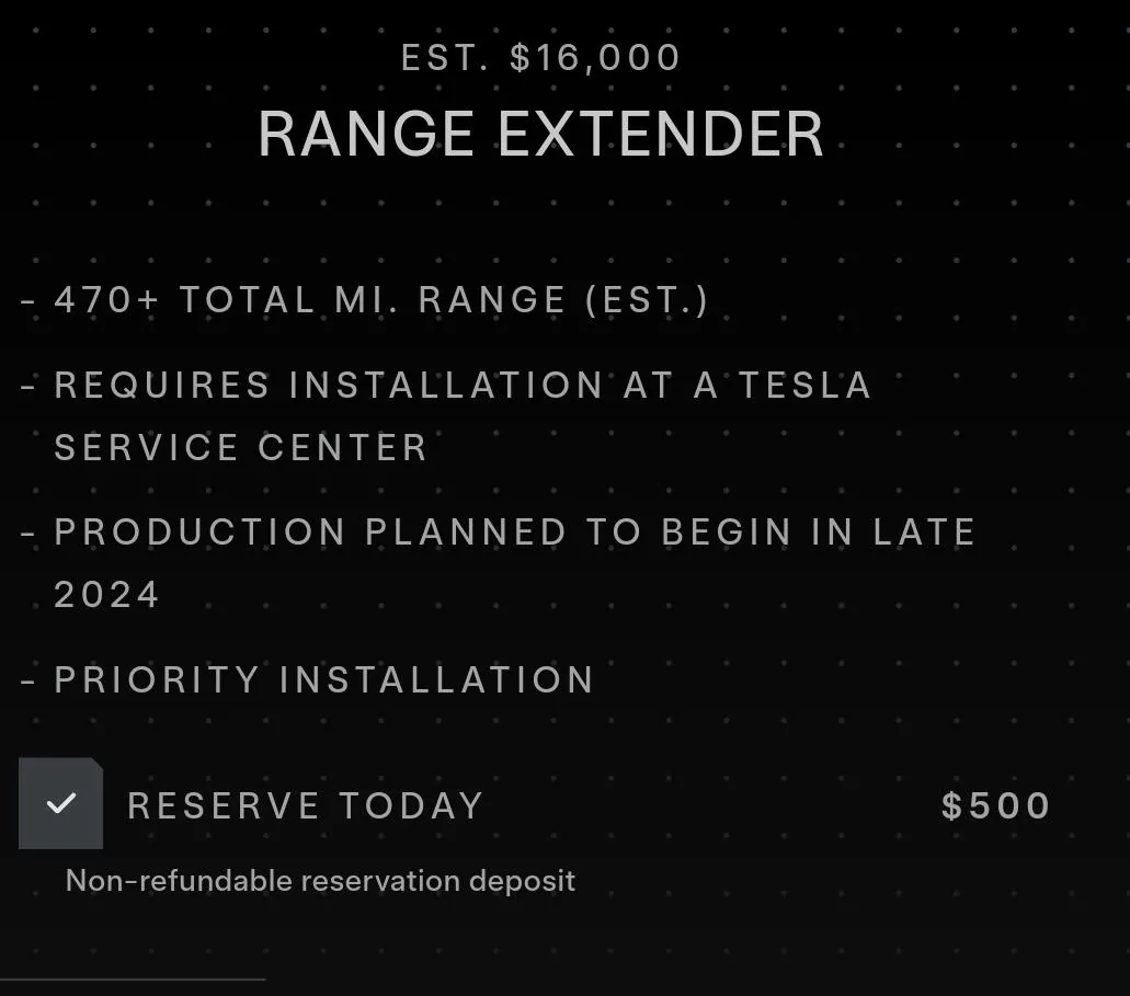 Tesla Cybertruck How do you pre-order Range Extender? SmartSelect_20240709_214726_Tesla