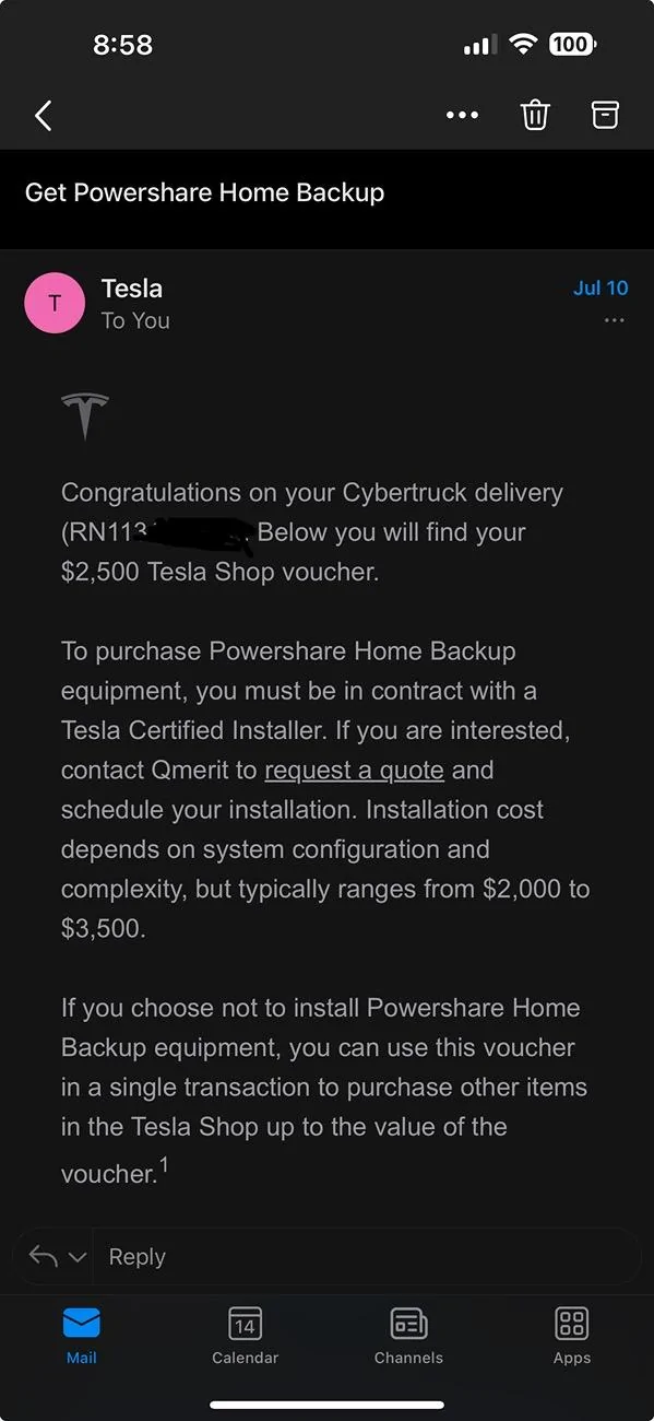 Tesla Cybertruck $2,500 PowerShare Shop Voucher IMG_7234