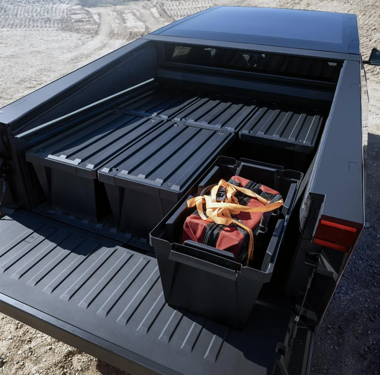 Tesla Cybertruck Aftermarket Bed Storage Bins -- Husky Heavy Duty Waterproof Stackable Plastic Storage Containers [Updated w/ photos vs. Tesla Vault Bins] IMG_9107