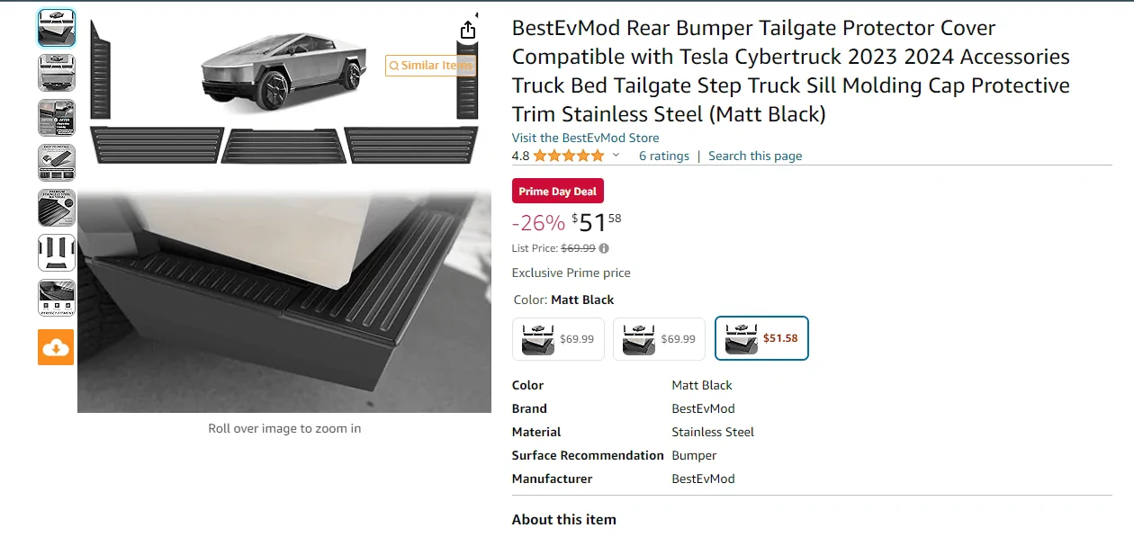 Tesla Cybertruck Newly Added Prime Day Deal: Stainless Steel Matte Black Rear Bumper Protector and TPE Rear Bumper Protector! 1721217647787-vz