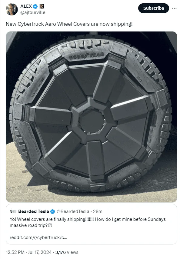 Tesla Cybertruck New Redesigned Aero Wheel Covers Installed! 1721239851549-ij