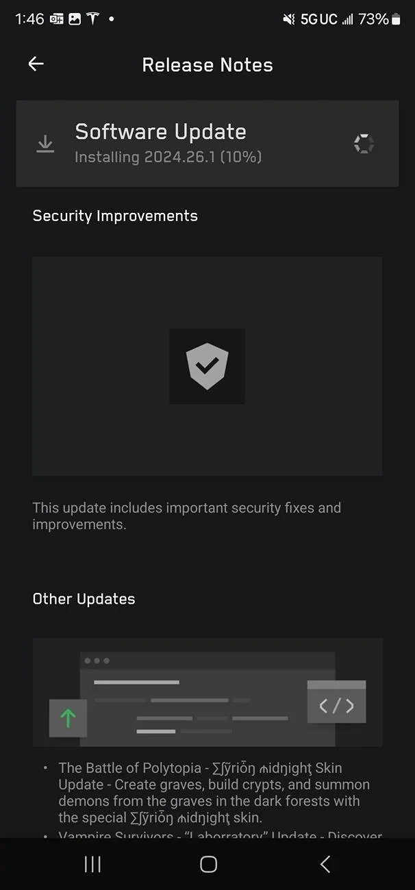Tesla Cybertruck 2024.26.1 software update installing now! Screenshot_20240718_134600_Tesla