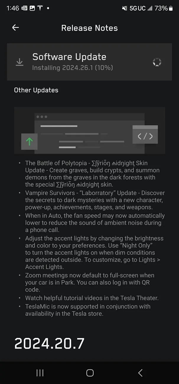 Tesla Cybertruck 2024.26.1 software update installing now! Screenshot_20240718_134606_Tesla
