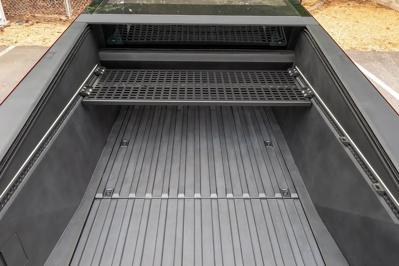 Tesla Cybertruck NEW Cybertruck Bed L-Track Molle Shelf Rack Deck Launched by T Sportline - IN STOCK Cybertruck-L-Track-Upper-Deck-Shelf-5
