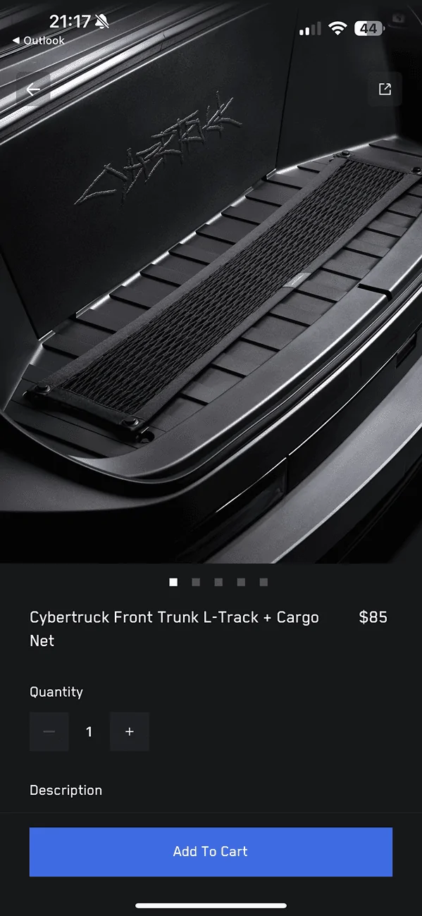 Tesla Cybertruck Tesla CT Front trunk cargo net available IMG_1052