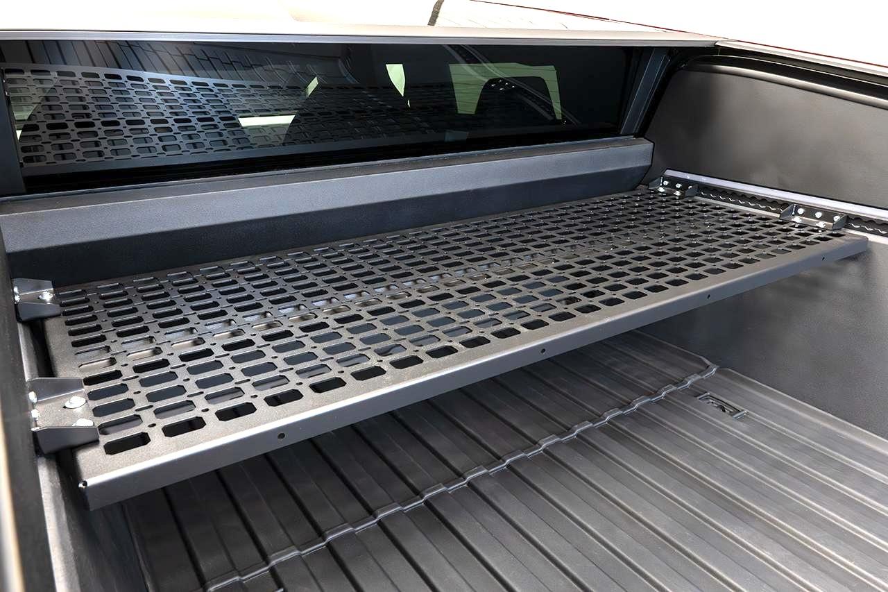 Tesla Cybertruck NEW Cybertruck Bed L-Track Molle Shelf Rack Deck Launched by T Sportline - IN STOCK Cybertruck-L-Track-Upper-Deck-Shelf-3