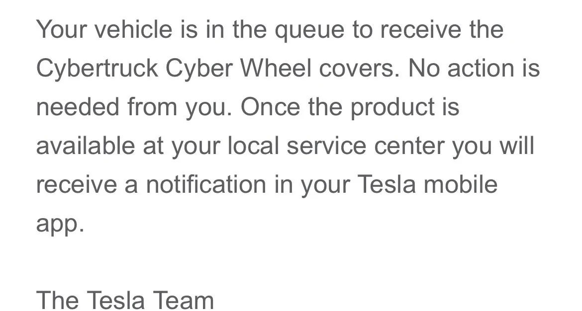 Tesla Cybertruck 📬 Email: Cyber Wheel Covers queue - YES! IMG_0766
