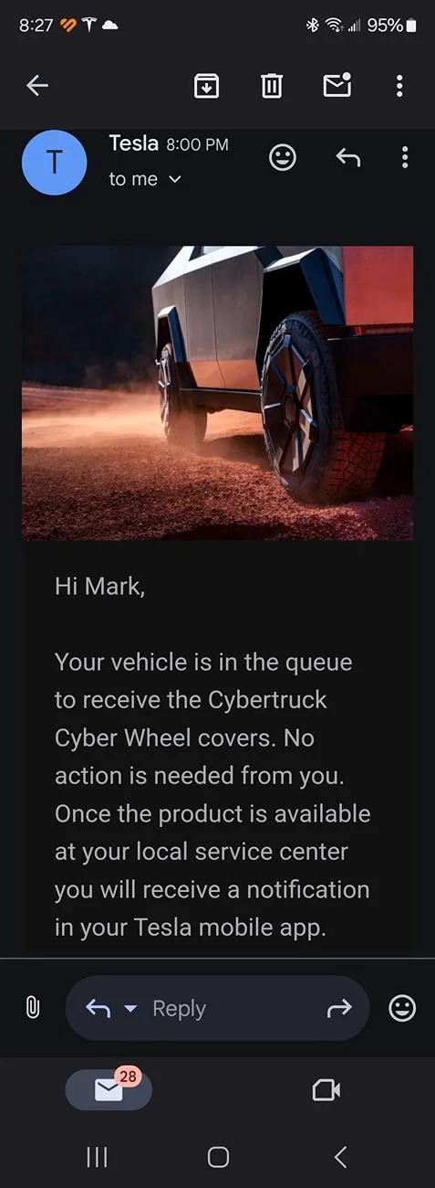 Tesla Cybertruck New Redesigned Aero Wheel Covers Installed! Screenshot_20240719_202748_Gmail