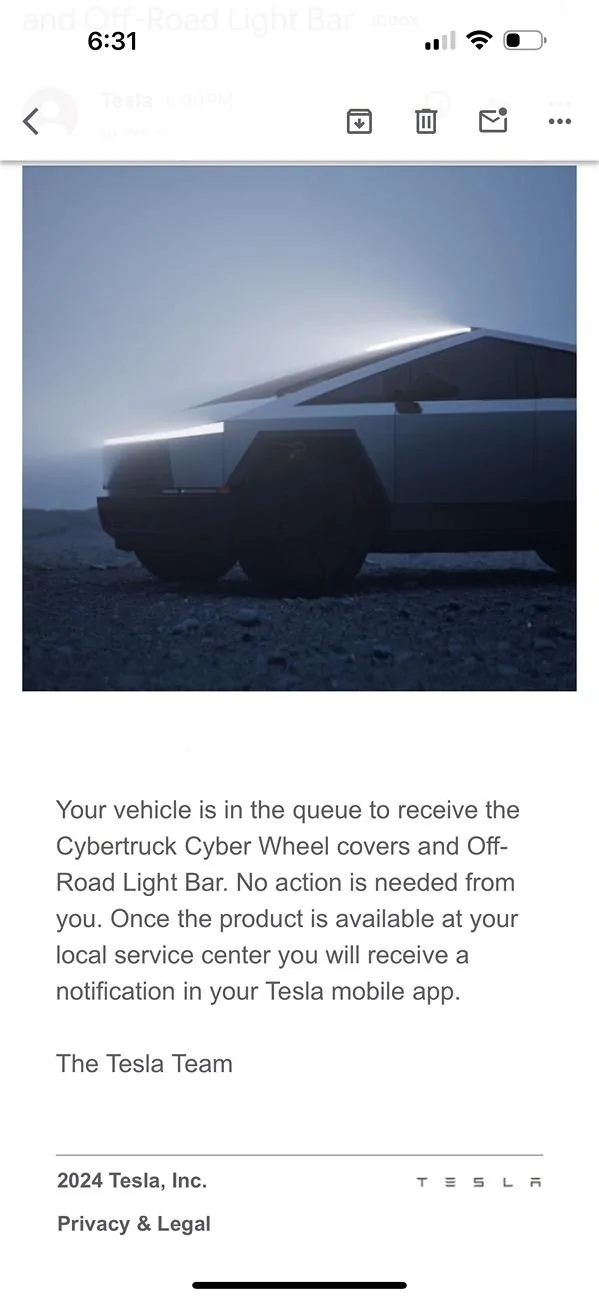 Tesla Cybertruck 📬 Email: Light Bar + Wheel Covers queue! IMG_3831