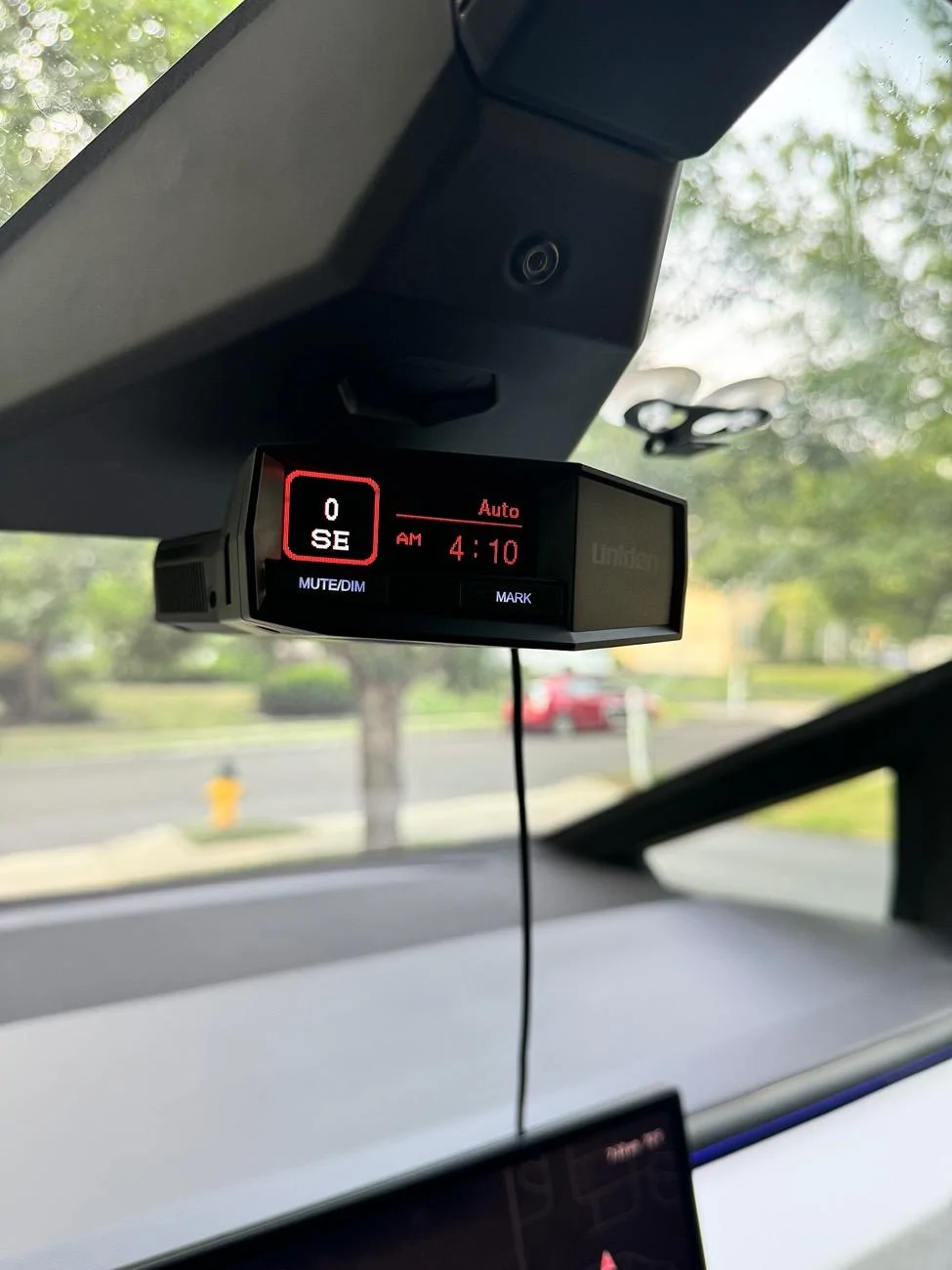 Tesla Cybertruck Uniden Radar Detector magnetic mount IMG_0807