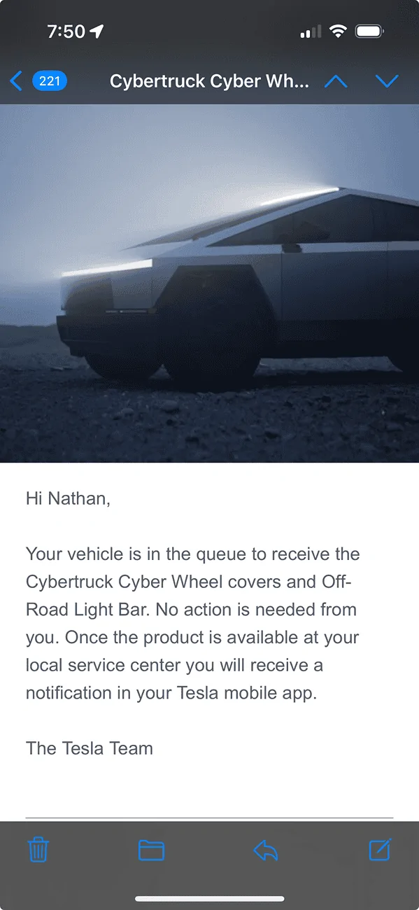 Tesla Cybertruck 📬 Email: Light Bar + Wheel Covers queue! 1721476270320-0