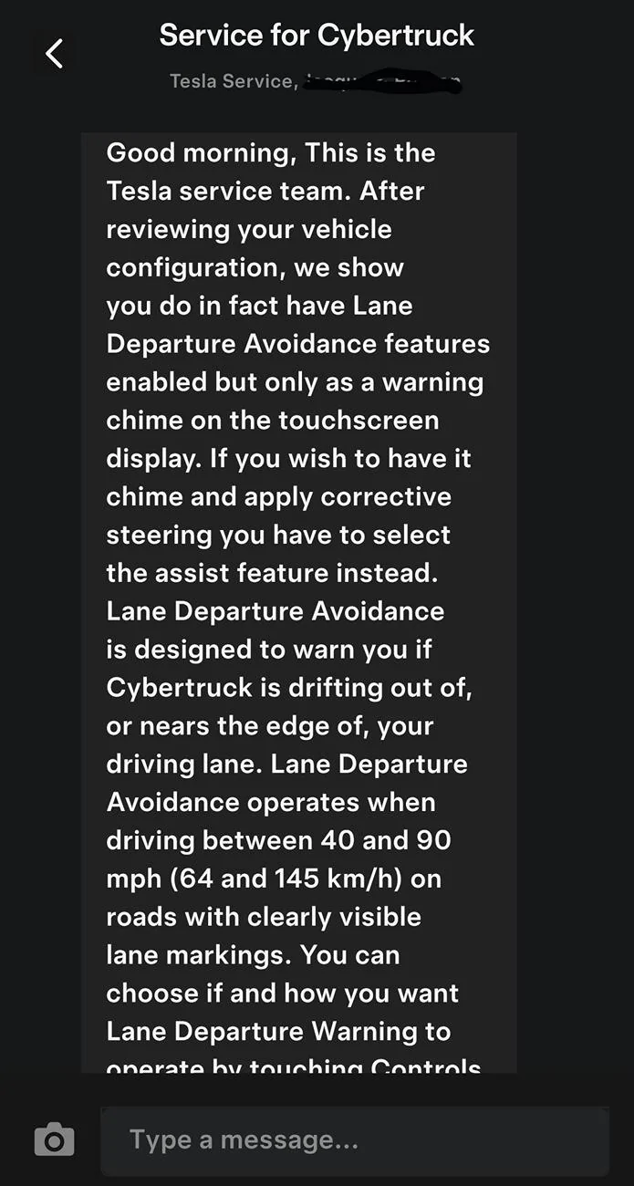 Tesla Cybertruck Lane Departure Avoidance Question Screenshot_20240720_133035_Tesla