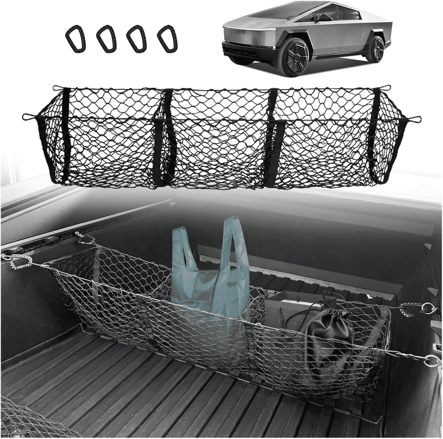 Tesla Cybertruck BestEvMod 3-Pocket Truck Bed Net. 15% off for new product 1721621873204-3
