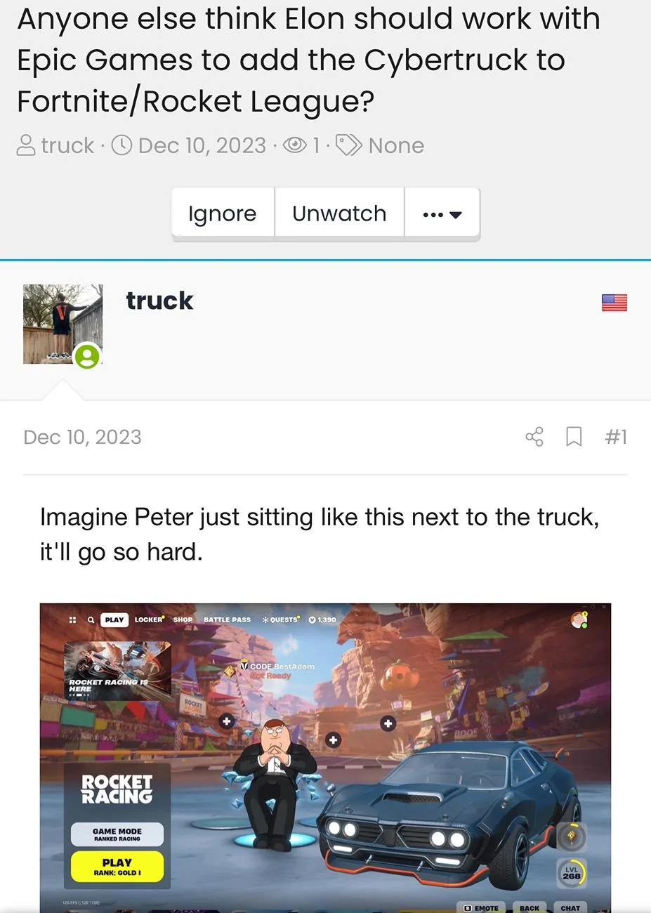Tesla Cybertruck Cybertruck in Fortnite and Rocket League! IMG_3169