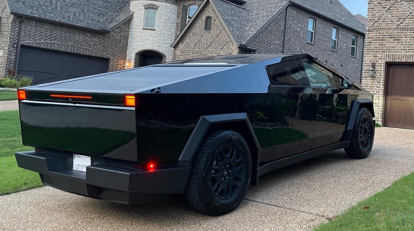 Tesla Cybertruck DIY PPF in Deep Gloss Black + 30% tint on DRL LED + Cyberbeast graffiti on tailgate under PPF IMG_5228