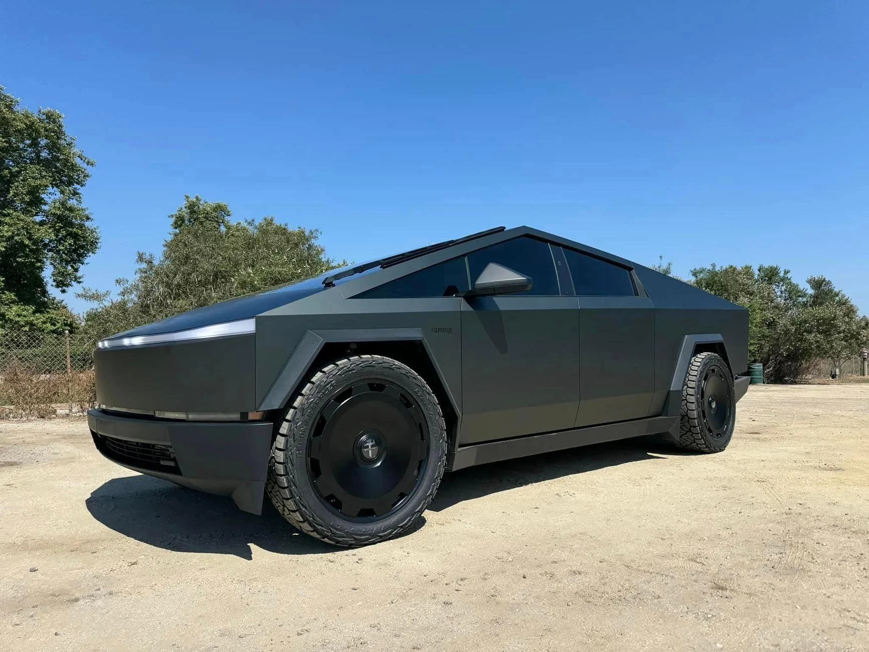 Tesla Cybertruck Midnight Moss Wrap (New Inozetek PPF Color) on Cybertruck midnight moss cybertruck inozetek ppf color wrap3