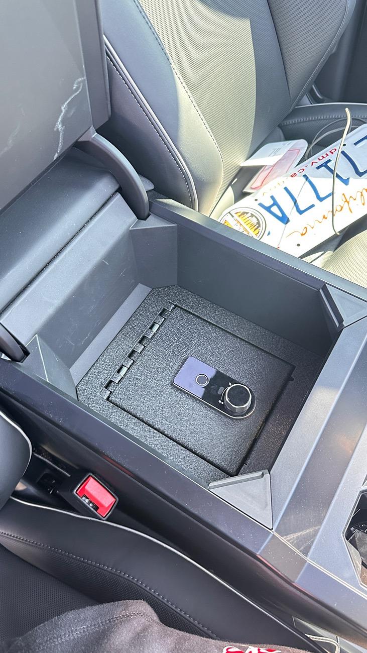 Tesla Cybertruck Cybersafe center console safe installed IMG_3424