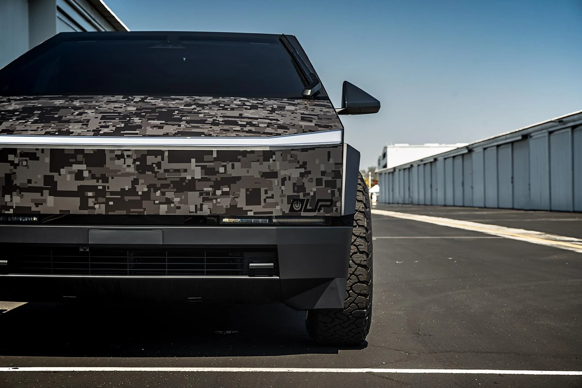 Tesla Cybertruck Camo / Camouflage Vinyl Wrap & PPF Cybertruck -- Photos & Videos Digital Camo Wrapped Tesla Cybertruck - 18 inch UP 03 Beadlock Satin Black Forged Wheels By U